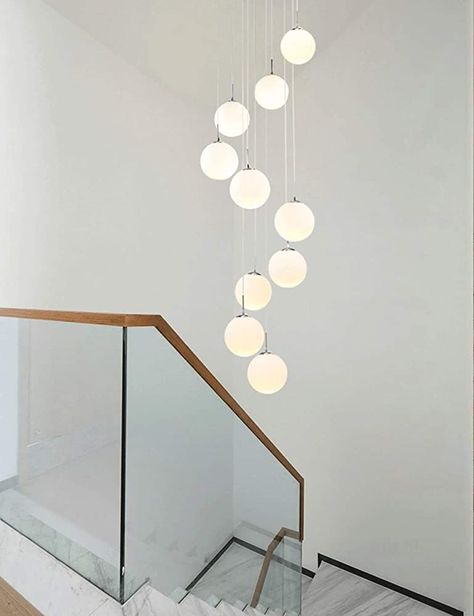 Multi Light Staircase Chandelier Creative Personality Chandelier Restaurant Bar Lamp Modern Minimalist Decoration LED Ball Chandelier (Size : 10 balls) : Amazon.co.uk: Lighting Stair Lighting Pendant, Staircase Chandelier Modern, Light Staircase, Stairway Chandelier, Staircase Pendant Lighting, Long Pendant Lights, Entry Chandelier, Chandelier Restaurant, Hall Lamps