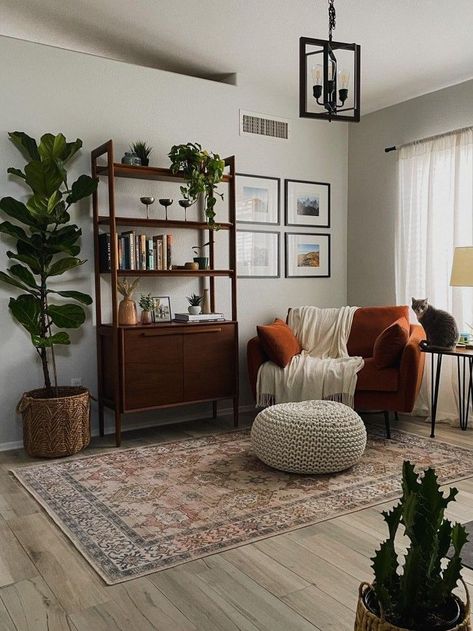 Renter Friendly Reading Nook, Earthy Reading Nook, Mid Century Modern Sitting Area, Reading Nook Design, Cozy Corner Ideas Living Room, Reading Room Cozy, Office Reading Room Ideas, Reading Corner Bedroom Small Spaces, Reading Area Ideas