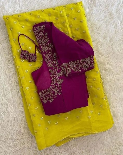 Simple Saree With Contrast Blouse, Beetroot Colour Saree, Saree Blouse Combination Color Combos, Pink Color Saree Contrast Blouse, Colour Contrast Fashion, Wine Colour Saree With Contrast Blouse, Yellow Contrast Color Combinations, Saree And Blouse Color Combinations, Contrast Saree Blouse Ideas