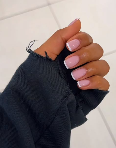 Square Nails Bubble Bath, Pink And White French Tip Nails Natural, French Nails On Square Shape, Short Classy Natural Nails, Short Vs Long Nails, Pink Powder French Tip Nails, Square Round Nails French Tip, Nail Natural Design, Short Thick French Tip Nails