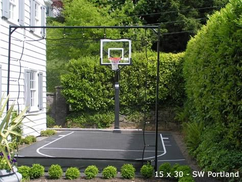 Basketball doesn't have to be played on the driveway or a full size basketball court - Sport Court St. Louis can build a backyard court to fit any space in your yard. Basketball Court Ideas, Bball Court, Outdoor Sports Court, Backyard Basketball Court, Backyard Court, Home Basketball Court, Basketball Court Backyard, Backyard Basketball, Backyard Sports