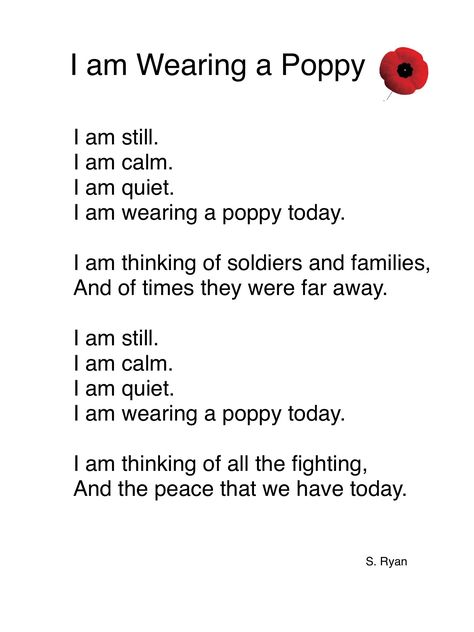 Remembrance Day Poem for Kindergarten All About Me Poems For Preschool, Remembrance Day Poem Kindergarten, Remembrance Day Writing Grade 1, Remembrance Day Poems For Kids, Veterans Day Poems For Kids, Remembrance Day For Kids, Remembrance Day Assembly Ideas, Kindergarten Remembrance Day Art, Remembrance Day Activities For Kids