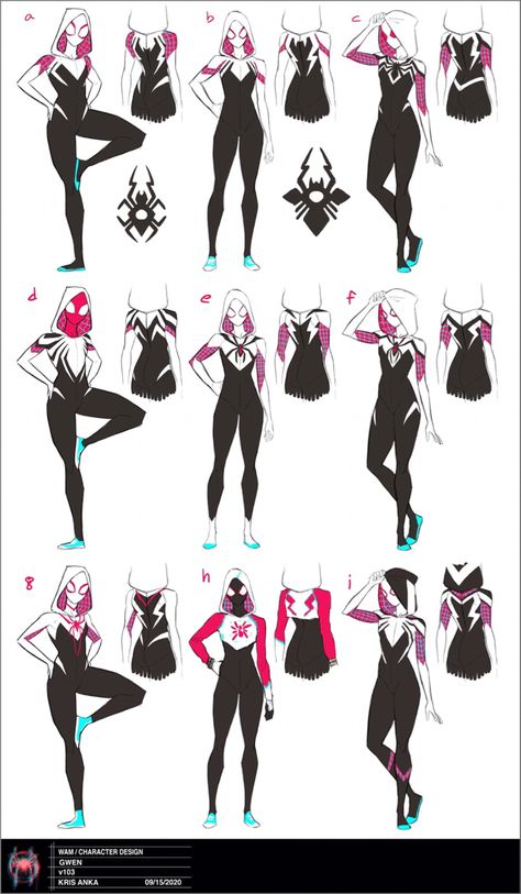 Gwen Stacy Suit Design, Spiderman Character Design Concept Art, Spider Gwen Suit Concept Art, Spidergwen Concept Art, Spider Sona Suit Ideas, Spider Gwen Suit Design, Spider Gwen Redesign, Spider Gwen Reference, Spider Gwen Concept Art