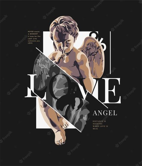 Statue Illustration, Female Angel, Love Slogan, T Shirt Logo Design, Antique Statue, New Retro Wave, Shirt Logo Design, Black Backdrop, Tshirt Printing Design