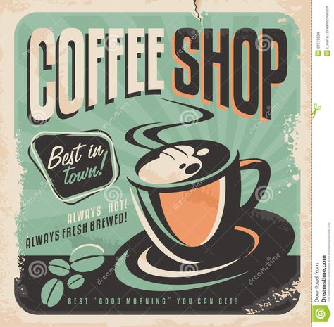 Retro poster for coffee shop on old paper texture #retrohomedecor Vintage Coffee Poster, Old Paper Texture, Textured Paper Art, Vintage Paper Textures, Etiquette Vintage, Coffee Shop Logo, Logo Minimal, Coffee Bar Signs, Coffee Poster