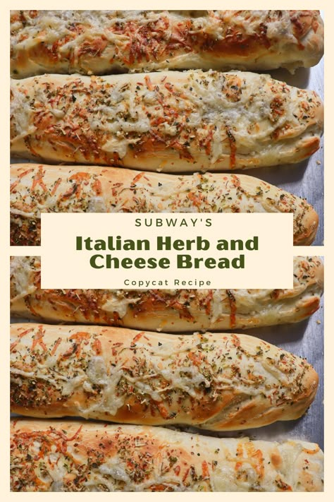 Italian Herb and Cheese Bread Subway Copycat Recipe Copycat Restaurant Bread Recipes, Copycat Recipes Subway, Copycat Subway Italian Herb And Cheese Bread, Homemade Italian Herb And Cheese Bread, Diy Italian Herb And Cheese Bread, Subway Herb And Cheese Bread, Diy Subway Bread, Subway Italian Herb And Cheese Bread, Subway Buns Recipe