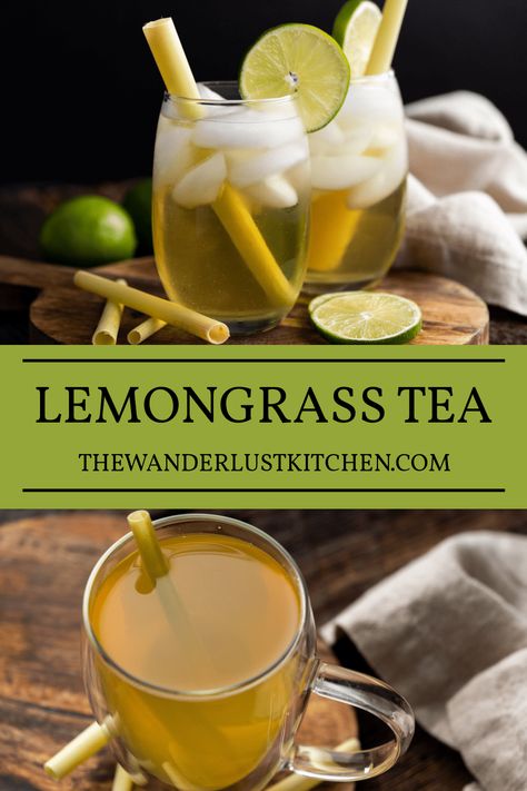 Fresh lemongrass tea is easy to make and oh-so-addictive! Enjoy a refreshing glass of this fresh lemongrass taste today! Lemongrass Tea Recipe, Lemongrass Drink, Lemon Grass Tea, Healthy Lunch Box Recipes, Healthy Detox Drinks, Lemongrass Recipes, Beach Eats, Mixology Recipes, Teas Recipes