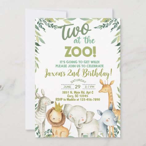 Safari animals boy 2nd birthday invitation. invita invitation Animal Party Invitations, Boy 2nd Birthday, Second Birthday Boys, Third Birthday Invitations, Zoo Birthday Party, Safari Invitations, 2nd Birthday Party For Boys, Bday Party Kids, 2nd Birthday Boys