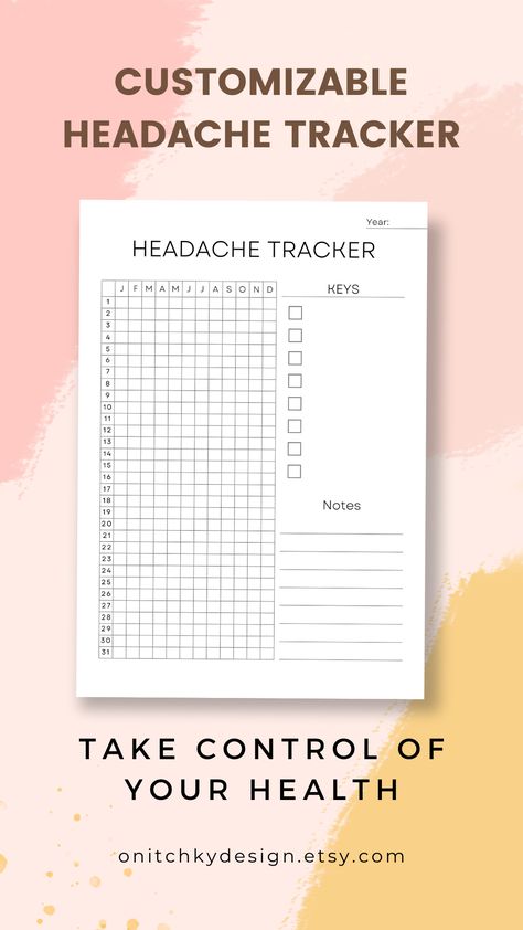 Printable headache tracker Headache Tracker Printable, Headache Chart, Headache Tracker, Migraine Tracker, Headache Diary, Tracker Bullet Journal, Bill Planner, Tracker Ideas, Bullet Journal Mood Tracker Ideas