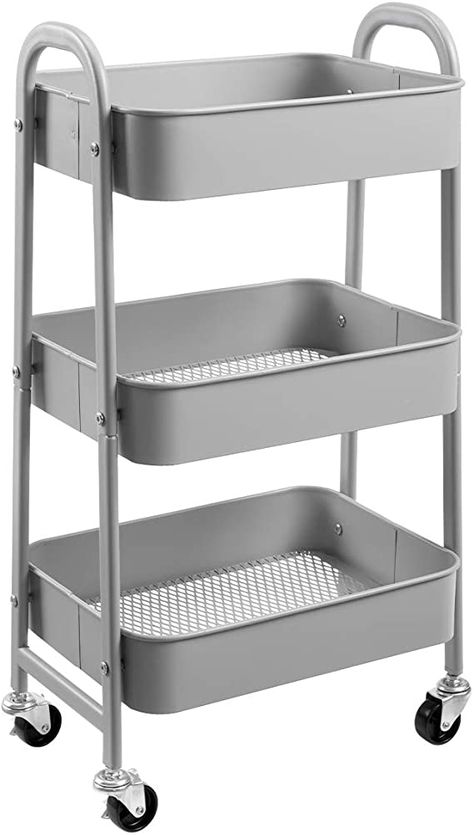 Amazon.com : AGTEK Makeup Cart, Movable Rolling Organizer Cart, 3 Tier Metal Utility Cart, Grey : Office Products Makeup Cart, Vegetable Rack, Urban Shop, Organization Cart, Rolling Utility Cart, Utility Shelves, Rolling Storage Cart, Tool Cart, Kitchen Trolley