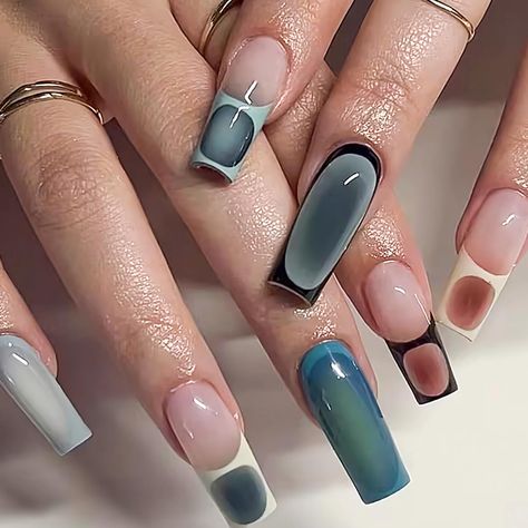 Acrylic Nails Square Medium, Medium Square Acrylic Nails Designs, Long French Nails, College Nails, Bare Nails, Nails French Tip, Square Press On Nails, Nails Colorful, Long Press On Nails