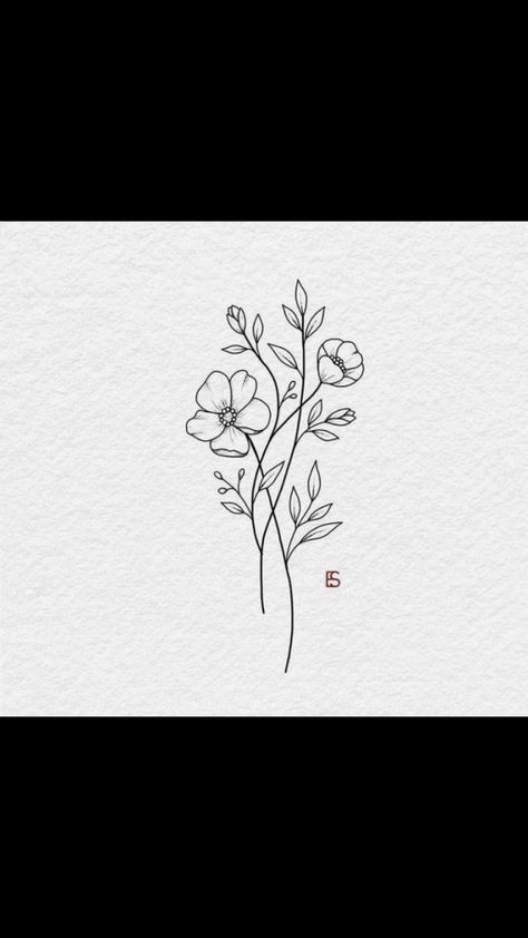 Intertwined Flowers Tattoo, Simple Peonies Tattoo, 3 Flower Tattoo Design, Crysanthemum Tattoo Simple, Buttercup Flower Tattoo, Simple Flower Tattoo Outline, Simple Peony Tattoo, Wildflower Outline, Flower Tattoo Outline