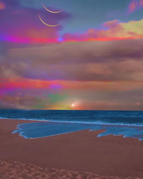 Trippy Beach, Extra Aesthetic, Synthwave Art, Double Entendre, Acid Art, Trippy Visuals, Psy Art, Flowing Water, Rainbow Wallpaper