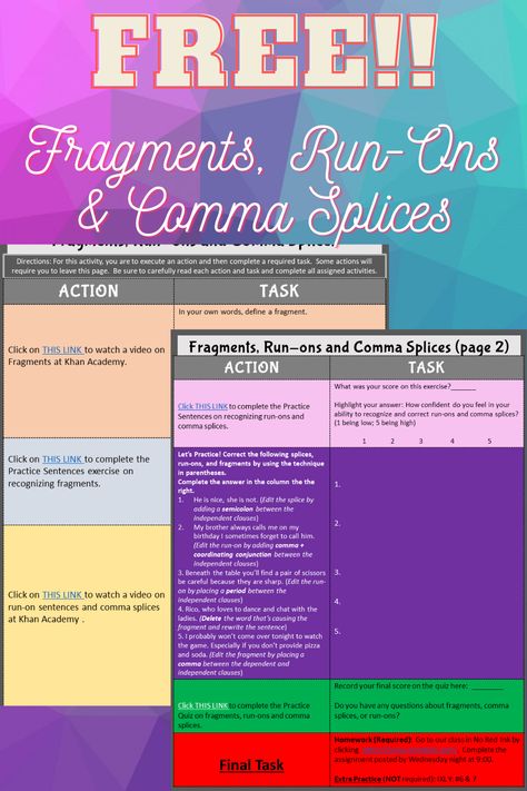 This fragment, run-on and comma splice Hyperdoc is a perfect lesson for in the classroom or distance learning.  Best of all, it's totally FREE in my Instagram shared Google folder.  #fragments #commasplice #run-ons #activity #distancelearning #hyperdoc #teaching #lesson Comma Splice, Run On, English Language Arts High School, High School Ela, Ela Teacher, Teaching Ela, High School English, Teaching High School, English Language Arts