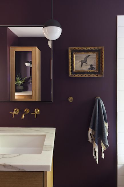 Dark Purple Bathroom, Plum Bathroom, Burgundy Bathroom, Double Bed Designs, Bed Design Ideas, Purple Bathrooms, Bed Design Modern, Bad Inspiration, Brown Bathroom