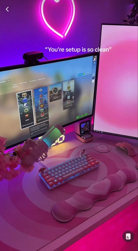 set up ideas, set up inspo, gamer girl, gaming setup inspo, aesthetic pink set up, gaming set up, gaming pc setup inspo, pretty gaming setup Egirl Pc Setup, Woman Gaming Setup, Programming Setup Aesthetic, Black White And Pink Gaming Setup, Macbook Gaming Setup, Girl Gaming Setup Black, Egirl Gaming Setup, Girly Ps5 Setup, Beginner Gamer Setup