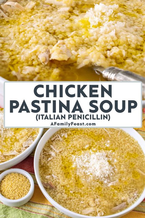 Chicken Pastina Soup - A Family Feast Pastina Chicken Soup Recipes, Chicken Soup Pastina, Crockpot Pastina Soup, Pastina With Egg And Cheese, Chicken Broth Pasta Recipes, Creamy Pastina Recipes, Italian Chicken Pastina Soup, Pastina Chicken Soup, Pastina Recipes Soup