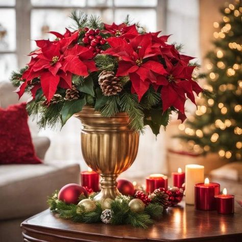 Poinsettia Centerpiece, Holiday Bouquet, Church Christmas Decorations, Christmas Bouquet, Christmas Flower Arrangements, Christmas Floral Arrangements, Flower Arrangements Simple, Awesome Videos, Christmas Poinsettia