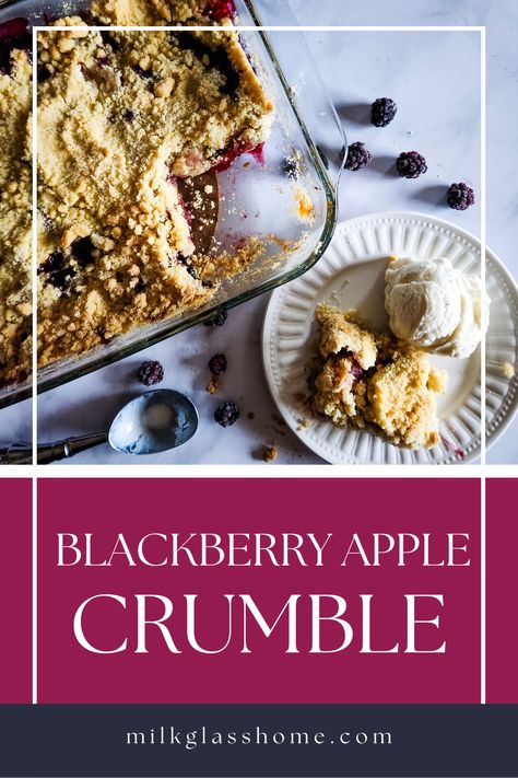 This delicious blackberry and apple crumble comes together with just a few simple ingredients yet tastes like heaven on earth. Serve with vanilla ice cream for a dreamy summer flavor experience any time of year. Vanilla Muffins, Blackberry Crumble, Apple Crumble Recipe, Blackberry Recipes, Summertime Recipes, Fruit Crisp, Blueberry Crumble, Crumble Bars, Baked Fruit