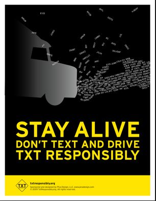 I like how they made the car out of text and I think the use of one color makes this poster effective. Dont Text And Drive Poster, Texting And Driving Posters, Distracted Driving Poster, Drive Safe Quotes, Psa Poster, Road Safety Poster, Teen Driving, Texting And Driving, Safe Driving Tips