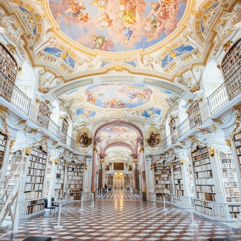 Library Admont Abbey, Austria Austria Itinerary, Ceiling Artwork, Austria Mountains, Visit Austria, Beautiful Library, Austria Travel, Trip Itinerary, Travel Places, Detailed Map