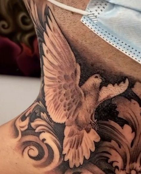 Neck Tattoo Shading, Background Shading Tattoo Ideas, Full Neck Tattoos, Side Neck Tattoo, Tattoo Shading, Throat Tattoo, Neck Tattoo For Guys, Neck Tattoos, Time Tattoos