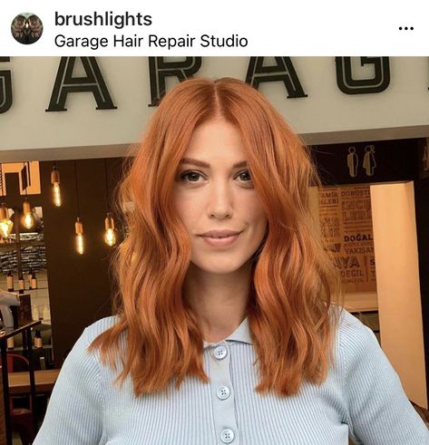 Orangey Copper Hair, Long Bob Ginger Hair, Warm Red Hair Color Copper, Short Amber Hair, Red Head Haircut Medium, Ginger Lob Hair, Solid Copper Hair Color, Copper Hair For Cool Skin Tones, Copper Lob Hair