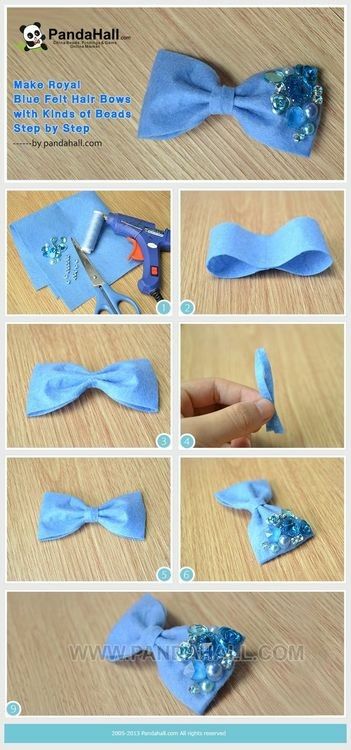 How To Wear Headbands, Felt Hair Bows, Blue Hair Bows, Make A Bow, Sac Diy, Hair Bow Tutorial, Felt Beads, Felt Bows, Diy Headband