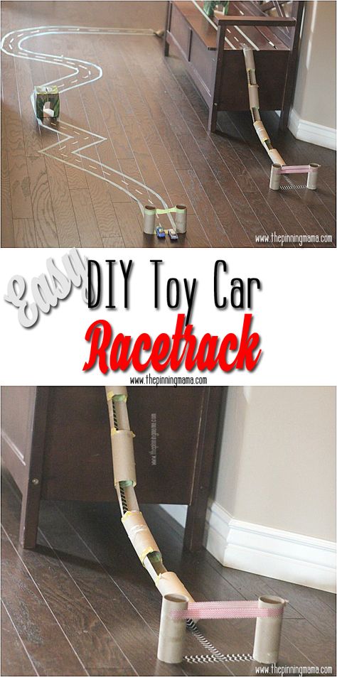 Such a GREAT idea! My kids would love this rainy day activity! DIY hot wheels race track!  You only need 3 things to make it. #caretorecycle #sponsored Birthday Party Games For Toddlers, Diy Race Track, Indoor Birthday Party Games, Diy Toy Car, Hot Wheels Race Track, Auto Party, Diy Toys Car, Indoor Birthday Parties, Toddler Party Games