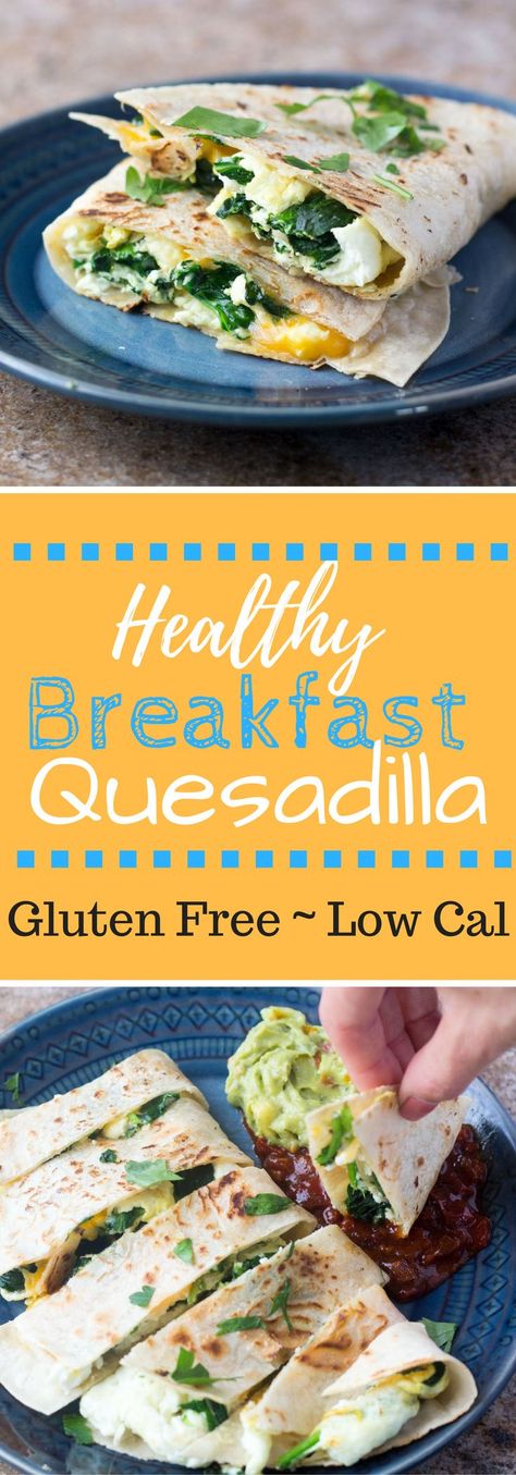 This Healthy Breakfast Quesadilla is filled with spinach, cheddar, and egg whites for a tasty filling healthy gluten free breakfast!   via @hungryhobby Healthy Breakfast Quesadilla, Healthy Gluten Free Breakfast, Breakfast Quesadilla, Quesadilla Recipe, Gluten Free Breakfast, Breakfast Party, Gluten Free Breakfasts, Vegetarian Breakfast, Healthy Gluten Free