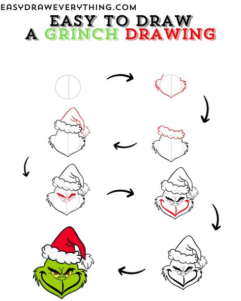 Easy grinch drawing Grinch Step By Step Drawing, Grinch Drawing Easy Step By Step, How To Draw Grinch Face, How To Draw The Grinch Step By Step, The Grinch Drawing Easy, Easy Grinch Drawing, Grinch Drawing Ideas, How To Draw The Grinch, Grinch Drawing Easy