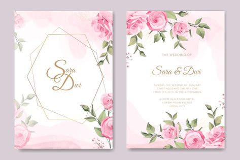 Old Rose Wedding, Lily Wedding Invitations, Rose Wedding Theme, Flower Invitation Card, Gold Wedding Stationery, Cards Tutorial, Watercolor Floral Invitation, Pink Roses Wedding, Retro Wedding Invitations