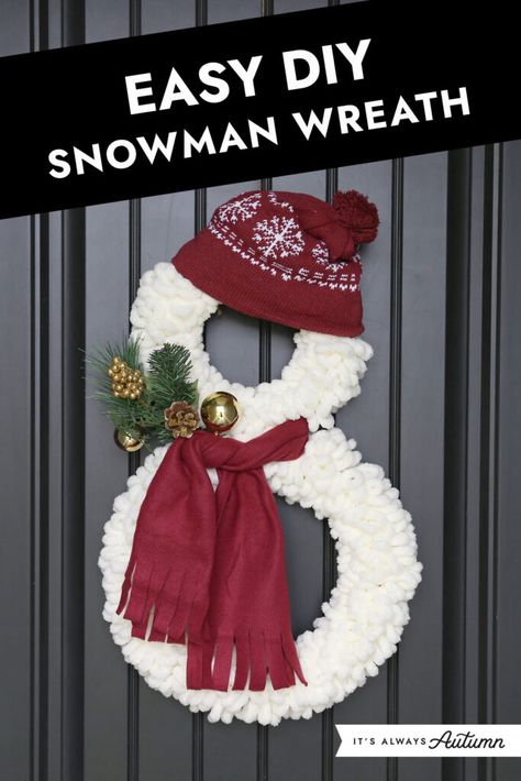 This DIY snowman wreath is super easy to make using loop yarn and supplies from the dollar store. You can make this simple craft in under an hour with our tutorial. Easy Diy Snowman, Diy Snowman Wreath, Christmas Wreath Craft, Holiday Wreaths Diy, Christmas Wreaths Diy Easy, Diy Snowman, Simple Craft, Snowman Wreath, Easy Christmas Crafts