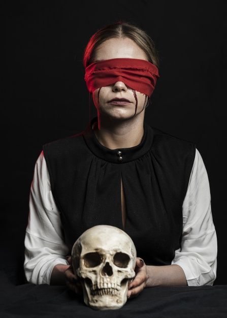 Woman with red blindfold holding skull F... | Premium Photo #Freepik #photo #background Red Blindfold, Holding Skull, Toxic Masculinity, Dark Art Photography, Halloween Photography, Photo Woman, Photographie Portrait Inspiration, Creative Portrait Photography, Figure Poses