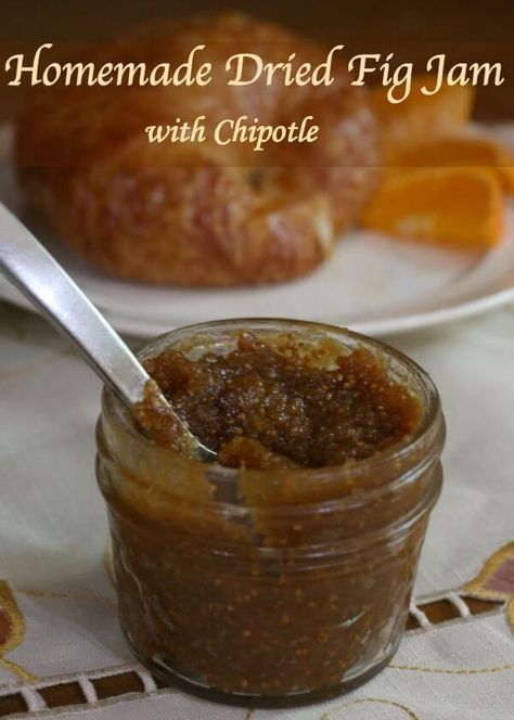 Homemade dried fig jam with chipotle is smoky, sweet goodness that works well with everything from croissants to ham. RestlessChipotle.com Dried Fig Jam, Fig Cakes, Dried Fig, Fig Jam Recipe, Restless Chipotle, Homemade Chipotle, Homemade Jams, Preserving Foods, Fig Recipes