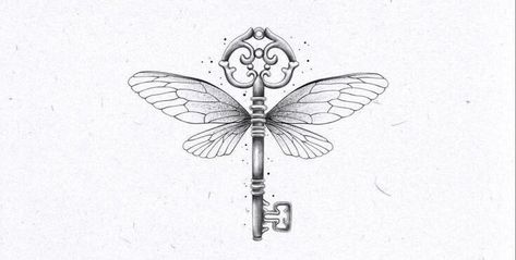 Harry Potter Key Tattoo, Harry Potter Keys With Wings, Flying Key Tattoo, Harry Potter Keys, Key With Wings, Harry Potter Flying Keys, Harry Potter Key, Harry Potter Tattoo Ideas, Hp Tattoo