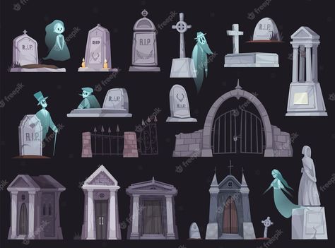 Cemetery Fence, Old Cemetery, Goth Garden, Old Cemeteries, Game Illustration, Vector Cartoon, Cartoon Icons, Tombstone, Color Of Life