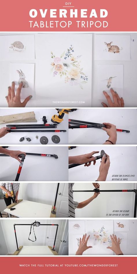 DIY Overhead Camera Mount | Pinterest Challenge Overhead Photography, Filming Videos, Diy Tripod, Female Pics, Diy Tabletop, Fox Den, Pinterest Challenge, Watercolor Workshop, Camera Rig