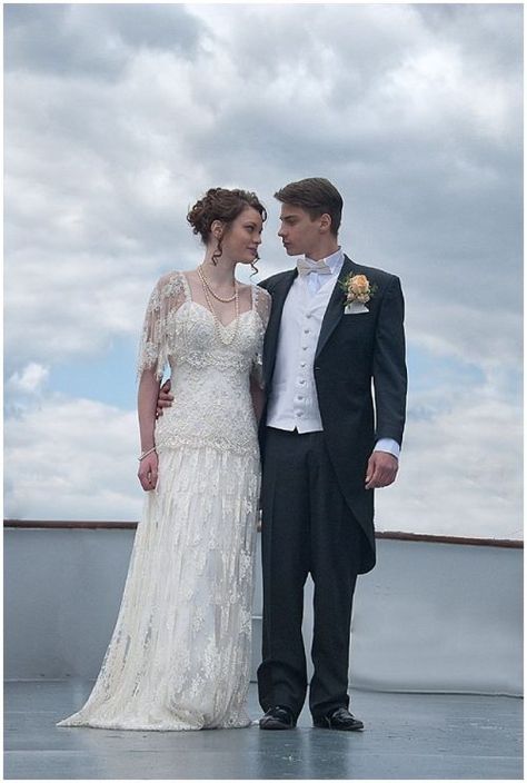 A Titanic Theme Wedding | Themes | TopWeddingSites.com Titanic Wedding, Edwardian Wedding, The Titanic, Victorian Wedding, Stunning Wedding Dresses, Uk Wedding, Beautiful Wedding Dresses, Themed Wedding, Wedding Themes