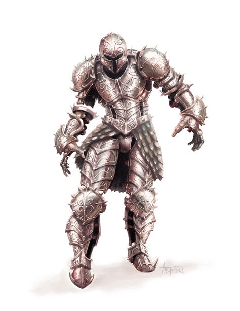 Animated Armor (from the D&D fifth edition Monster Manual). Animated Armor, Ghost Armor, Pathfinder Character, Beast Creature, D D Monsters, Dnd Monsters, Fantasy Monster, Fantasy Armor, Fantasy Warrior