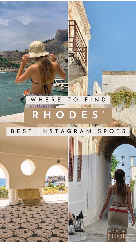 Find out why & where to travel in Greece and get inspired by these 19+ most instagrammable spots in Rhodes/Rodos. Aesthetic trendy hotel recommendation on the Greek islands, the best beaches, and best things to do in Rhodes. #europeansummer Rhodes Greece Photography, What To Do In Rhodes Greece, Rhodes Instagram Spots, Rhodes Greece Photo Ideas, Rhodes Aesthetic Greece, Greece Aesthetics Rhodes, Rhodes Greece Things To Do In, Rhodes Photo Ideas, Rhodes Aesthetic