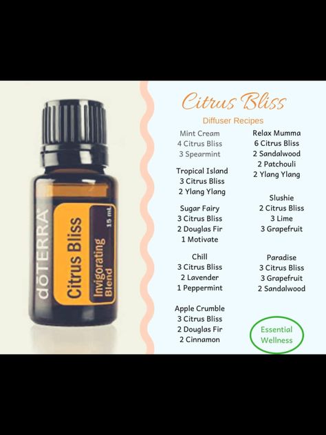 Doterra Citrus Bliss Diffuser Blends, Citrus Bliss Diffuser Blends, Doterra Citrus Bliss, Essential Oil Chart, Essential Oil Roller Bottle Recipes, Doterra Diffuser, Doterra Diffuser Blends, Essential Oil Combinations, Doterra Essential Oils Recipes