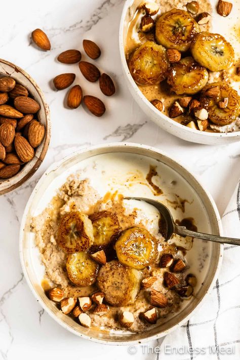 This almond butter oatmeal is quick and easy, but takes it to the next level: Who knew healthy could also be this decadent? Creamy, rich, and oh-so-comforting, this velvety oatmeal feels like a hug in a bowl. #theendlessmeal #oatmeal #almondoatmeal #breakfast #vegan #vegetarian #glutenfree #brunch #almondbutter #healthybreakfast Almond Butter Oatmeal, Breakfast Vegan, Yummy Healthy Breakfast, Plant Based Breakfast, Oatmeal Breakfast, Sweet Breads, Savory Breakfast, Breakfast Breads, Vegan Breakfast Recipes