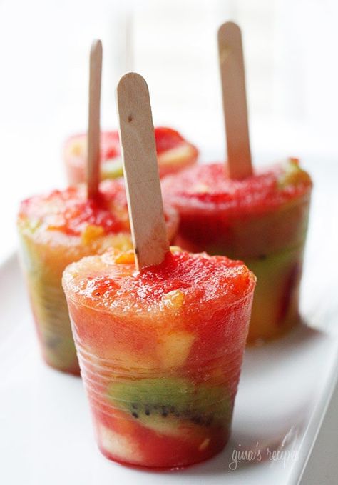 Freezing fresh fruit with a splash of juice makes for a fresh and healthy snack. Use whatever fruit you're heart desires. A perfect summer treat! Orange Baking Recipes, Orange Recipes Baking, Frozen Fruit Popsicles, Baking Recipes Healthy, Healthy Dessert Recipes Easy, Orange Baking, Fruit Pops, Fruit Popsicles, Recipes With Few Ingredients