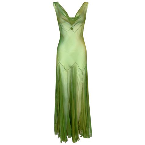 F/W 1999 John Galliano Runway Sheer Iridescent Gold Green Pleated Maxi Dress Sheer Summer Dress, Galliano Runway, Green Vintage Dress, Vintage Evening Dress, Silk Charmeuse Dress, Vintage Green Dress, Iridescent Dress, Bias Cut Dress, Silk Chiffon Dress