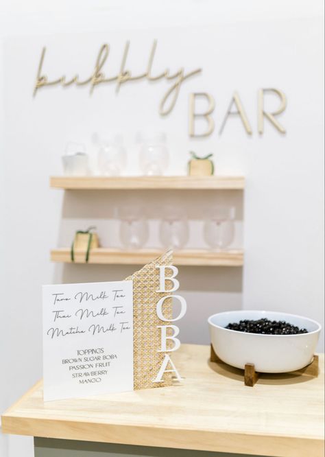 Boba Tea Station Wedding, Boba Bridal Party, Boba At Wedding, Wedding Bubble Tea Bar, Boba Bar Wedding, Boba Tea Bar, Bubble Tea Bar, Boba Bar Station, Boba Bar