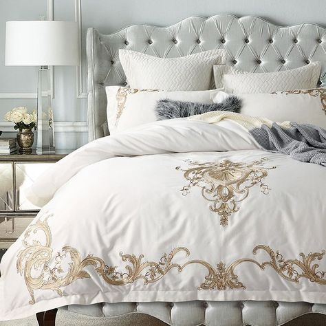 Glam #Bedding #Bedspread #Bedroom Sets White And Gold Bedding, Luxury Bedspreads, Queen Size Bed Sets, Affordable Bedding Sets, Egyptian Cotton Duvet Cover, Bed Cover Sets, Girls Bedding Sets, Luxury Bedding Set, Cotton Bedding Sets