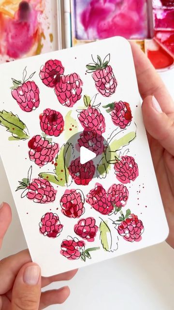 Raspberry Painting Easy, Receipt Painting, Raspberry Watercolor, Watercolor Tutorial, Easy Watercolor, Watercolour Tutorials, Painting Projects, Watercolor Illustration, Watercolour Painting