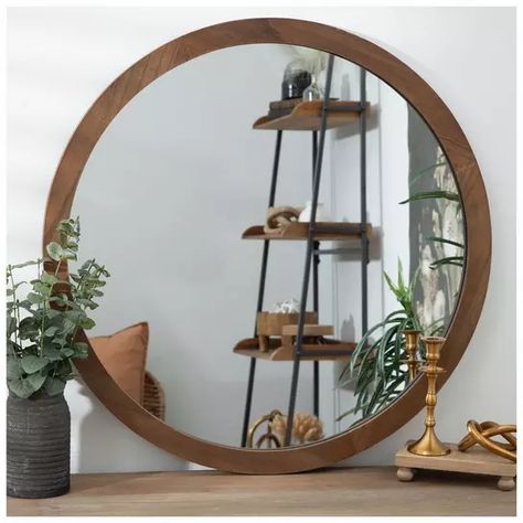 Round Wood Wall Mirror | Hobby Lobby | 2445880 Round Mirror Living Room, Wooden Mirror Wall Decor, Mirror Above Couch, Wall Mirror Decor Living Room, Round Wooden Mirror, Round Wood Mirror, Wood Mirror Bathroom, Modern Country Decor, Mirror Decor Living Room