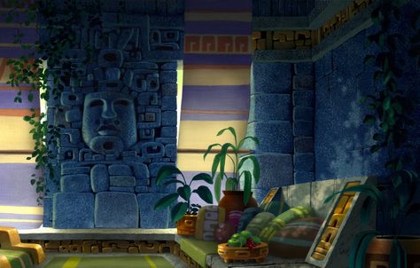 “Backgrounds from The Road to El Dorado by Scott Wills (2000, DreamWorks Pictures)” Scott Wills, The Road To El Dorado, Road To El Dorado, Lost City Of Gold, Animation Schools, Temple Art, Dreamworks Animation, Ancient Temples, Animation Background